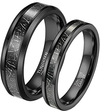 Verlobungsringe Damen, Partnerringe Wolframcarbid Schwarz 4mm 6mm Inlay Metall Verlobungsringe Valentinstag Schmuck