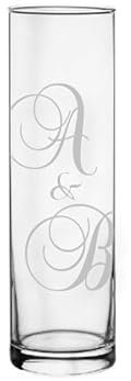 CADEAUX.COM - Vase Cylindrique en Verre Transparent Personnalisable 26,5 Fond Epais + 4 Roses Éternelles - Initiales - Idée Cadeau Personnalisé Gravure des 2 initiales - Cadeau Saint Valentin Femme