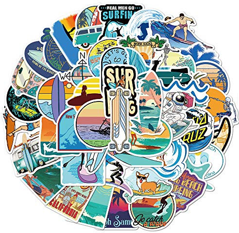 Summer Surfing Aufkleber für Laptop(50 PCS),Geschenk für Kinder Jugendliche Erwachsene Jungen,Sommer-Surfen Stickers Wasserdicht Vinyl Aufkleber für Scrapbook,Skateboard,Auto,Gepäck