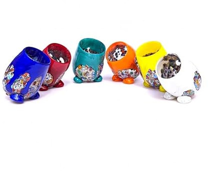 Vetro di Murano, Set di Sei Bicchieri Multicolori, Divertenti Bicchieri Fatti A Mano Con Decori In Murrina, Opere In Vetro Soffiato, YourMurano