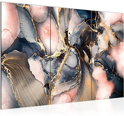Runa Art Wandbilder Abstrakt Bild XXL Wohnzimmer Schlafzimmer blau rosa Gold Pastel 120 x 80 cm 3 Teilig 043831a