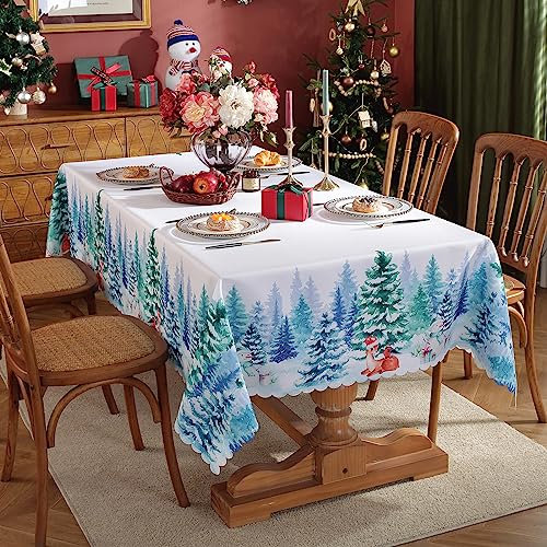 Weihnachten Tischdecke Weihnachtstischdecke 150x220cm Rechteckige Waschbare Tischdecke Weiß Esstischdecke Winter Tischdecke Tischdekoration Weihnachten Küchendekoration