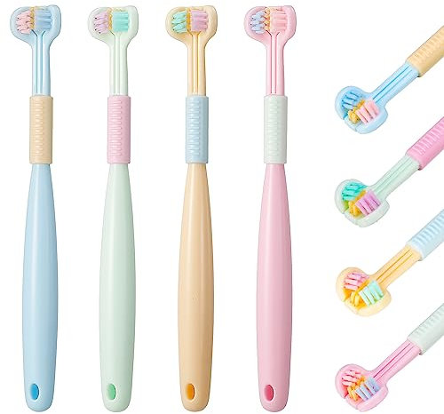 Auidy_6TXD 4 Stück Zahnbürste Kinder, Dreiseitige Zahnbürste Kinderzahnbürste Kids Toothbrush Extra Weich Zahnbürste für Kinder