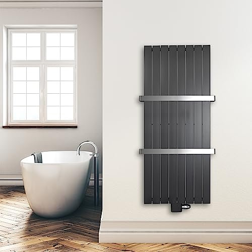 Paneelheizkörper Heizkörper Badheizkörper anthrazit 1500 x 602 mit Mittelanschluss und 2 Handtuchstangen (915 Watt nach EN442)