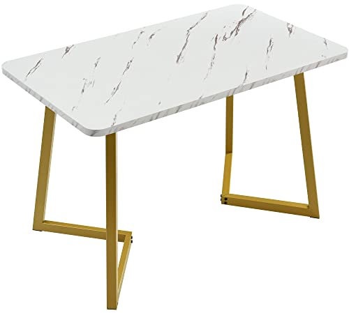 I0I&I0I Rechteckiger Esstisch aus Marmoroptik mit Metallbeinen für Esszimmer und Wohnzimmer - Modernes Design, MDF-Tischplatte, stabiles Metallgestell (Golden/Weiß)