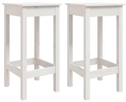 vidaXL Barhocker 2 STK., Barstuhl ohne Lehne, Holz Tresenhocker für Küche Esszimmer Wohnzimmer, Küchenhocker Tresenstuhl, Weiß Massivholz Kiefer