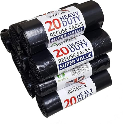 AMD Nexus 200 Heavy Duty Refuse Sack | Black | 72x85 cm | 75 L | Kitchen Bin Liners | Bin Liner | Bin Bags | Strong Waste Bags | Dustbin Bags