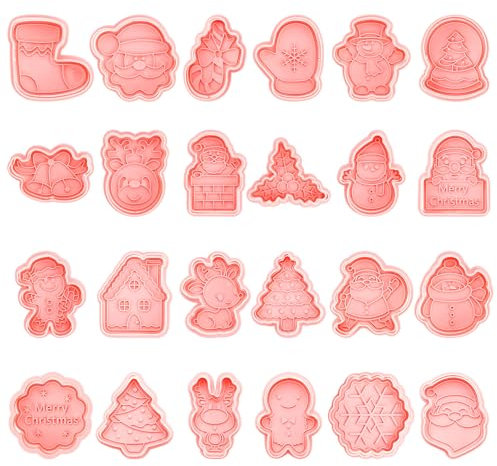 24 Uds Moldes Galletas Navidad, Cortadores de Galletas, Hombre de Jengibre, Muñeco de Nieve, Alce, Campanas, Accesorios para Hornear para Hacer Postres