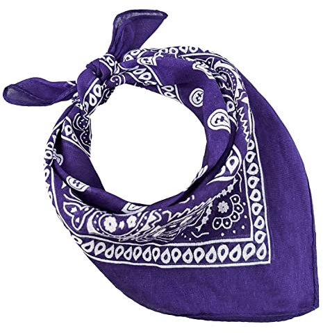 BANDANA 100% cotone SET da 3/5/10 per Donna Uomo Bambini Unisex Tinta Unica e/o con Motivo Paisley COD. A644 (Set 1 pz, Paisley, Viola)