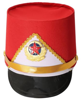 Agoky Marschieren Band Hut mit Feder Deko Nussknacker Drummer Hut Marschband Hut Trommlermütze für Cosplay Halloween Kapitän Uniform Kostüm Accessoires a Rot One Size, Einheitsgröße