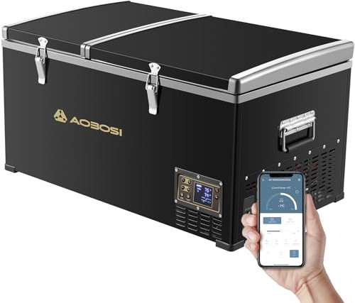 AAOBOSI Kompressor Kühlbox 78L, Kühlbox Auto Mit APP-Steuerung, 12/24V und 100-240V Kühlbox Elektrisch, Kühlbox Kompressor bis -20 °C für Auto, LKW, Boot, Reisemobil, Camping,Doppelzone