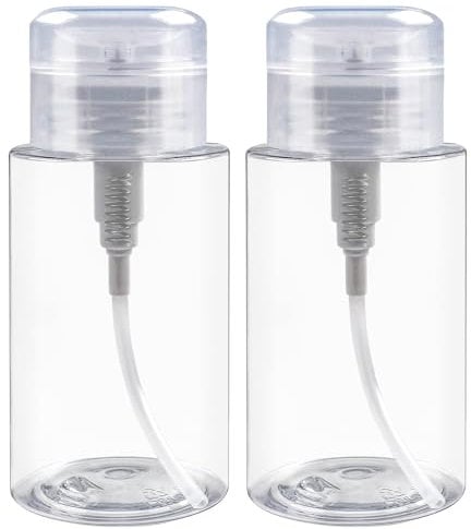 lootaan Nail Polish Remover Pump Bottle Dispenser, 2PCS 200 ML Clear Pump Bottle Dispenser with Flip Cover Pump Bottles for Nail Polish Remover Alcohol Makeup Remover Liquid(Not for Acetone)