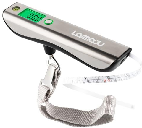 Lammcou Peso Maletas Viaje, Bascula Maletas Balanza Digital con nivel de burbuja y cinta métrica, grandes botones y pantalla retroiluminados y avisos de sobrepeso, Max 110 lb/50 kg, Luggage Scale