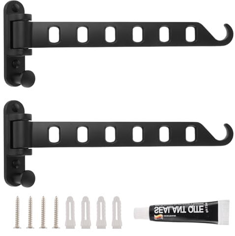 MUXHEL Lot de 2 porte cintre mural, Etendoir Mural Rabattable, Penderie Murale Pliable à 90°, pour Balcon, Salle de Bains, Buanderie, Hôtel (Noir) - 29 x 11 x 3 cm