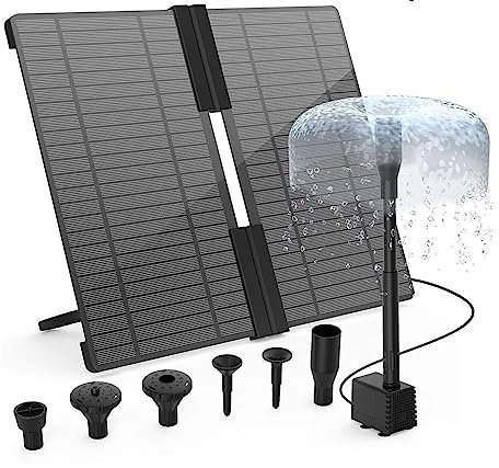 Bomba de agua solar, Kit de bomba de agua solar de 20 W, bomba de fuente de agua con energía solar con 6 boquillas, fuente de agua for exteriores for baño de pájaros para estanques, jardín de vida sil