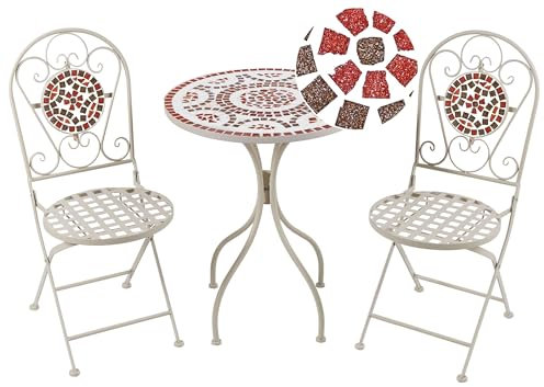 Beliani Balkon Set Metall weiß Mosaik Muster 2 Stühle 1 Tisch Spello
