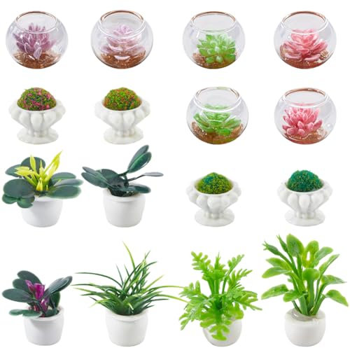 GORGECRAFT 26 Plante Succulente en Pot pour Maison de Poupée en Résine Miniature Bonsaï Artificiel Mini Pot de Fleurs pour Maison, Salle de Bain, Bureau, Décoration de Table, Décoration de Verdure