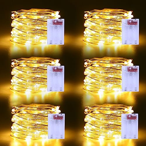 echosari 6 Stück Lichterkette Batterie,5M 50 LED Lichterketten Batterien 2 Modi für Garten Hochzeit Party Deko (Warmweiß)