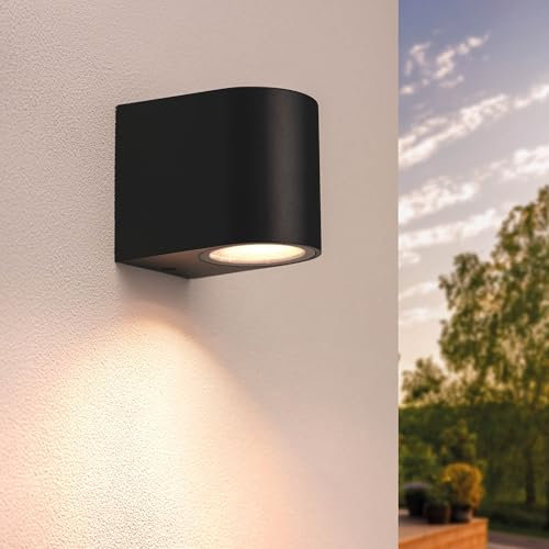 Ledvion - LED Wandlampe Vesta, Schwarz, Rund, Mit 1x GU10 Down, IP54