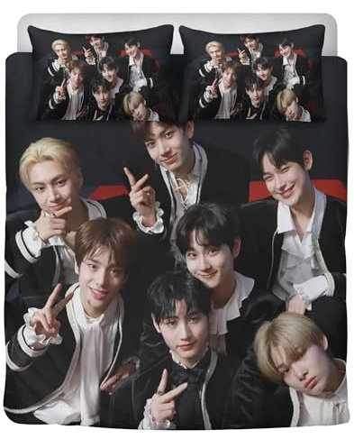 STARSAY Enhypen Mikrofaser Bettbezug Mit Reißverschluss Set Kinder Mädchen Bettwäsche-Sets Kpop Bettwäsche 3D Drucken Kissenbezug Einzelbett (Jungwon)