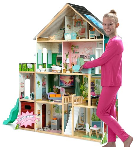 Delta Children Deluxe Maui Dollhouse - Large 4-Story Dollhouse with 12 Rooms Includes 50 Accessories - Working Elevator, Wave Slide, Lights/Sounds - Fits 12-inch Dolls - Pretend Play Gift for Ages 3+