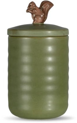 Sagaform Dose Ellen mit Eichhörnchen aus Steingut, Farbe: Grün, Größe: ca. 10 x 13,5 cm, 5018444