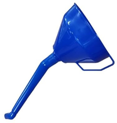 Unibos | 160mm Fuel Funnel For Oil Can, Oil Funnel For Car, Large Funnel For Garage & Workshop Equipment, Fuel Funnel With Removal Filter For Machine Oil, Blue Plastic Angled Petrol Funnel