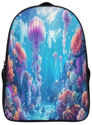 JellyFisch Boys And Mädchens Schulranzen Unterwasser Scene Schultasche Grundschule Kinder Ranzen Teenager Schulrucksack Grosse Kapazität Lässiger Tagesrucksack 16inch