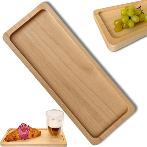 OSTENTO Dekotablett Holz, Serviertablett, Holzteller Deko, Holzbrett, Kleines Holztablett, Tablett aus Holz (2, Rechteckig 30x12 cm)
