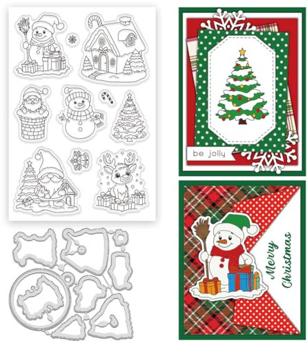 INFUNLY Weihnachtsklare Stempel Und Stanzschablone Für Kartenherstellung Winter Schneemann Gummistempel Weihnachtsmann Silikonstempel Und Stanzschablone Xmas Baum Transparente Stempel Für Feiertags DI