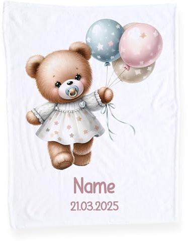 GRAZDesign Mädchen Babydecke mit Namen, Weiche Kuscheldecke Bär, Schmusedecke zur Geburt als Geschenk