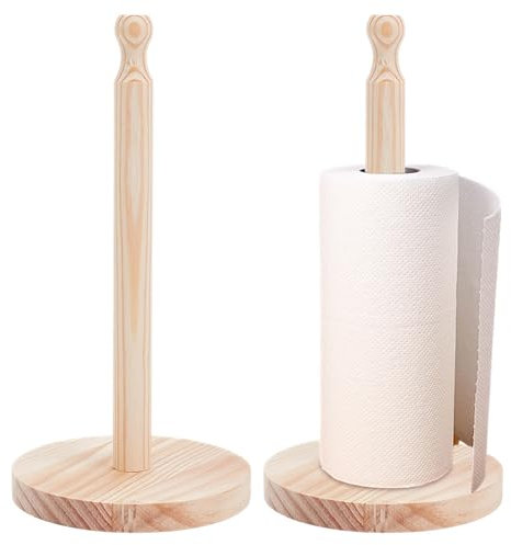GOMAKERER 2 set Porta Asciugamani di Carta In Legno, Porta Rotolo di Carta Da Cucina e Da Bagno Versatile Porta Rotolo di Carta Da Appoggio per Fazzoletti Da Cucina, 24.45cm di Altezza