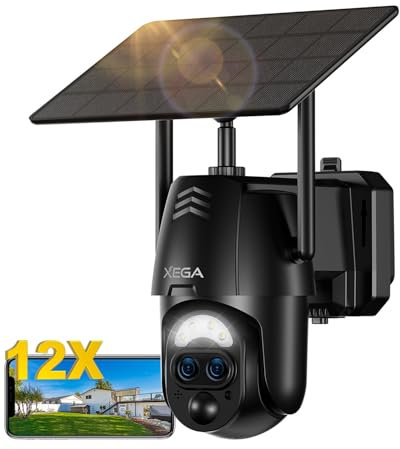 Xega 2K PTZ CCTV Camera Wi-Fi Outdoor【12X Hybrid Zoom】 Dual Lens Security Camera with Smart Human Motion Detection 30M Color Night Vision Two-Way Audio TF/Cloud, 2.4GHz WiFi, IP66