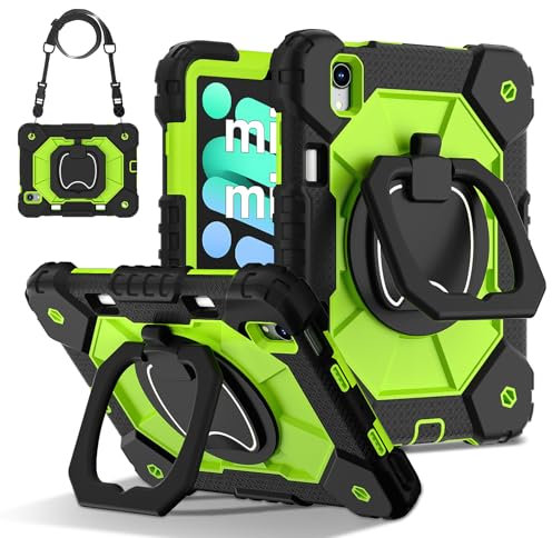 ERDARARIPRO Étui pour tablette Apple iPad mini 6 2021/iPad mini 7 génération 2024, housse de protection universelle adaptée aux enfants avec béquille, poignée, bandoulière pour enfants, hommes, noir,