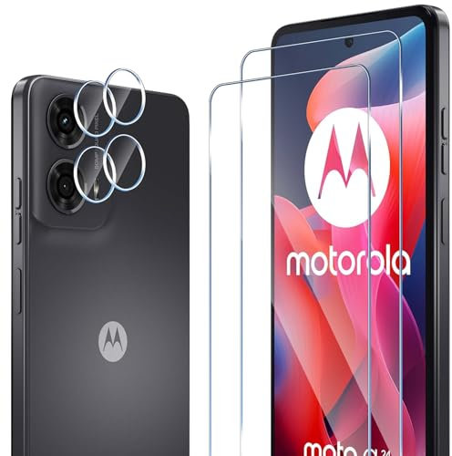 ELYCO Cristal Templado por Motorola Moto G24 / G04 / G04S / E14 5G, 2 Pcs Protector de Pantalla + 2 Pcs Protector de Lente Cámara, 9H Anti-Rasguños Protector Pantalla, Sin Burbujas HD Vidrio Templado