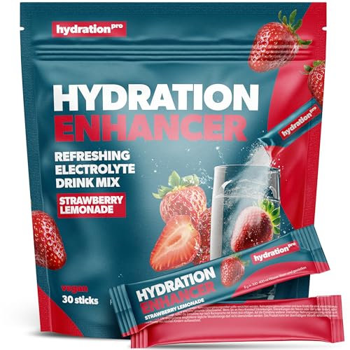 Elektrolyte Pulver - 30 Sticks mit 9 Vitaminen & Nährstoffen, Electrolytes - Vegan & produziert in Deutschland - Erdbeer Geschmack HydrationPro®