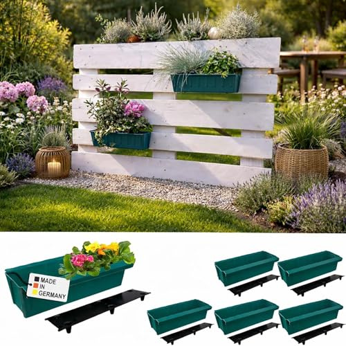 Paletten Blumenkasten Einsatz 37,3 cm 6er Set Grün Europalette Hängesystem | BURI, Bewässerungsmatte, Europalette, Kunststoff, Balkon, Hochbeet, Made in Germany, wetterfest, stabil, langlebig