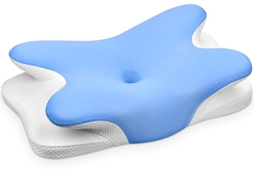 Ehomfory Cuscino Cervicale per Dormire, 2 in 1 Cuscino Ergonomico in Memory Foam, Cuscino per Supporto Cervicale con Federa Sfoderabile e Lavabile, 62x41x9/12 cm (Blu)