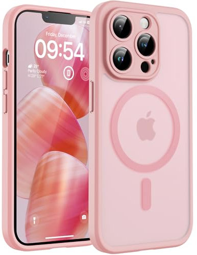 TOCOL Coque Magnétique pour iPhone 13 Pro 6,1 Pouces, Compatible avec MagSafe, Protection de l'objectif améliorée, Coque Mat Translucide Fine Antichoc, Rose Clair