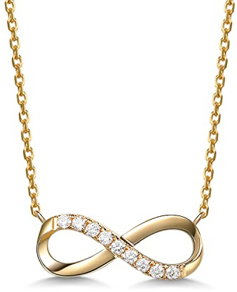 FANCIME Unendlichkeit Infinity Anhänger Kette Damen aus Solide 14 Karat 585 Gold, Minimalist Halskette mit Echter Diamant Geschenk Schmuck für Damen Mädchen, Verstellbare Kettenlänge: 40 + 5 cm
