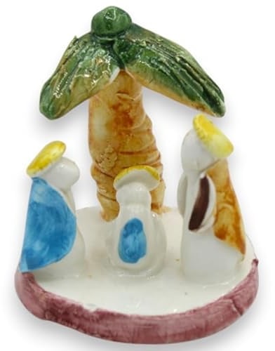 SICILIA BEDDA CAPACI Stilisierte Weihnachtskrippe mit Palme, Zwei Größenoptionen (1 Stück) Caltagirone-Keramik - h 6 cm