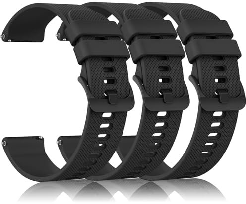 Amzpas 3 Stück Ersatz Uhrenarmbänder 20mm 22mm Armband,Silikon Uhrenarmband mit Schnellverschluss Ersatzbänder,Uhren Zubehör Uhrenarmbänder für Damen Herren(22mm,Schwarz/Schwarz/Schwarz)