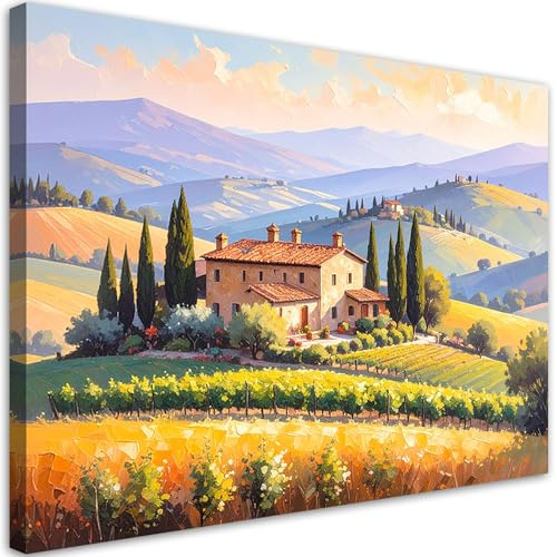 Feeby Wandbild - Wohnzimmer Modern Deko - 120x80 1tlg - Bilder Leinwand - Bild auf Leinwand Schlafzimmer - Leinwandbilder für die Wand - Canvas Painting - Fotokunst - Toskana - Landschaft - Natur