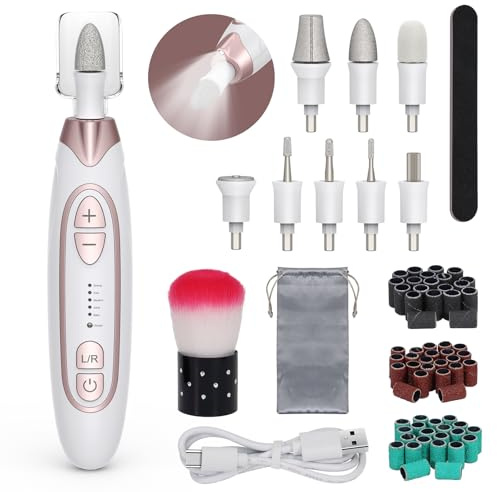PELCAS Electric Nail File, 5 Speeds Nail Grinder for Thick Toenails, Cordless Nail Drill, Manicure and Pedicure Kit with LED Light, Toenail Grinder for Human, Thick Toenails, Natural & Acrylic Nails