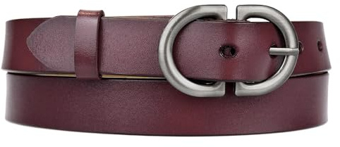 Zakatte • Damen schmaler schlichter Gürtel aus Leder Damengürtel Hüftgürtel Taillengürtel Ledergürtel F11 (Bordeaux, 100 cm)