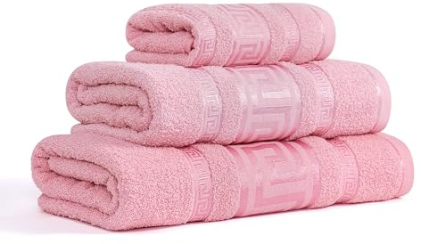 GC GAVENO CAVAILIA Greek Bath Sheet - Pack Of 3 100% Egyptian Cotton Towels Bath Sheets - Extra Large Soft Highly Absorbent Quick Dry Towel (90x150 cm) - 550 GSM Towels For Bathroom - Pink