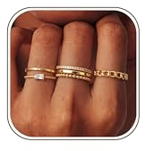 Morfetto 6 Stück Verlobungsring Damen Nicht Anlaufend 14K Vergoldet Erklärung Stapelbare Ringe Set Mode Freundschaftsring Zierlich Zirkonia Versprechen Ehering Schmuck Set Size 49-65