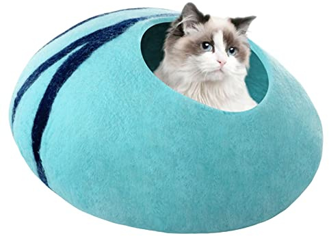 Kuuleyn Katzenhöhle, Premium-Katzenbett aus Filz für den Innenbereich, Höhlenbett aus künstlicher Wolle, bequemes, warmes Versteck für Haustierkätzchen, Kuppel für den Innenbereich