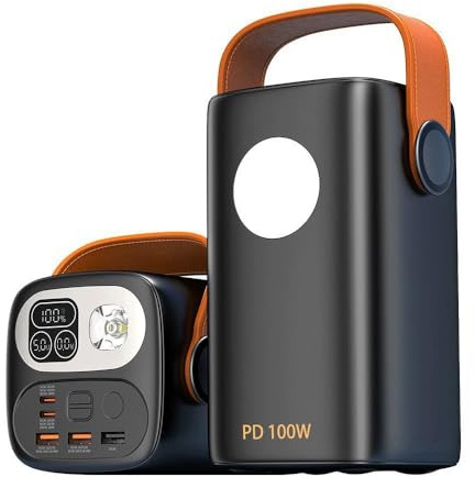 60000mAh Laptop Power Bank, 100W Fast Charging Laptop Portable Charger, 2 Input & 5 Outputs, IP64 Waterproof Battery Pack with 5-Modes Light for Smartphone, Tablet, Cameras(D)