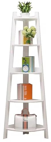 Scaffale Angolare a Scala 5 Ripiani, Design Moderno Salvaspazio, Bianco, 106cm Altezza, 30x30cm Base
